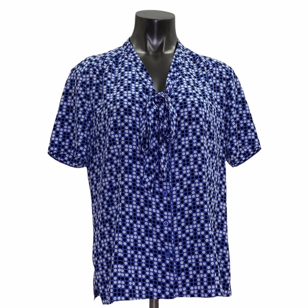 LIZ Baker Blue Polka Dot Button Down S/S Blouse